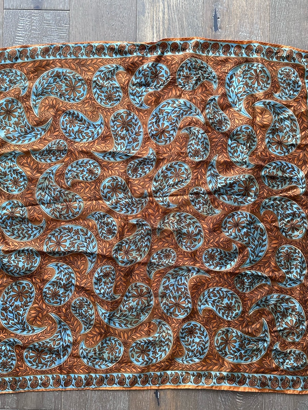 VINTAGE BROWN TURQUOISE PAISLEY SCARF SQUARE